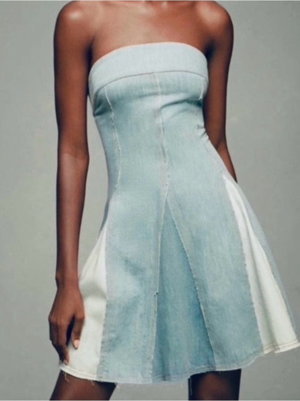 NWT Anthropologie Pilcro Strapless Seamed Raw Denim Dress